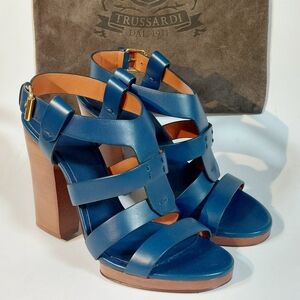 Trussardi blue & tan leather high heel sandals, EU40, NWT